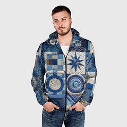 Ветровка с капюшоном мужская Denim patchwork - ai art, цвет: 3D-черный — фото 2