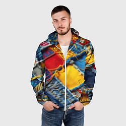 Ветровка с капюшоном мужская Colorful denim patchwork - ai art, цвет: 3D-белый — фото 2