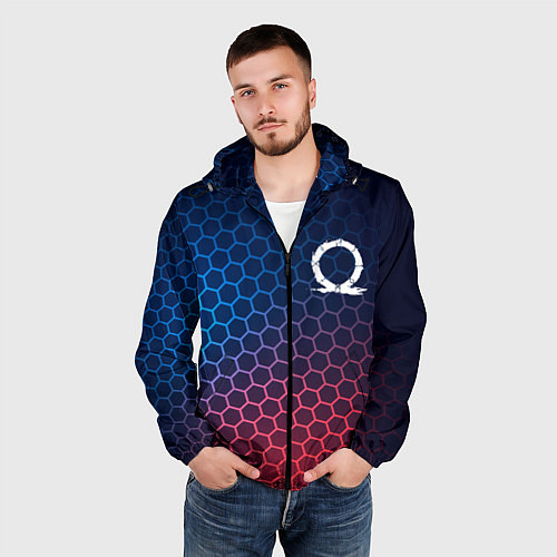 Мужская ветровка God of War неоновые соты / 3D-Черный – фото 3