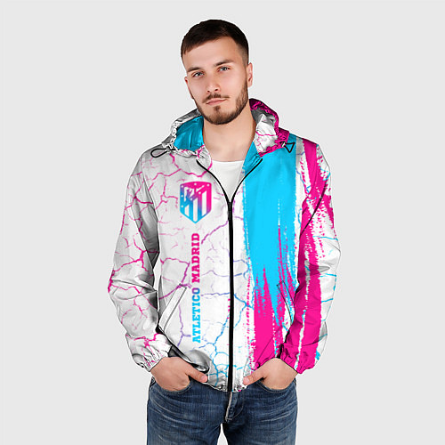 Мужская ветровка Atletico Madrid neon gradient style по-вертикали / 3D-Черный – фото 3