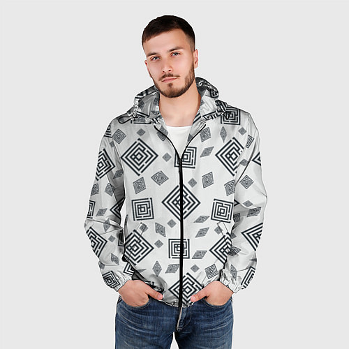 Мужская ветровка Ромб лабиринт паттерн / 3D-Черный – фото 3