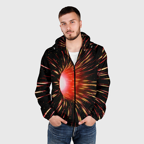 Мужская ветровка Червоточина - огненные лучи / 3D-Черный – фото 3