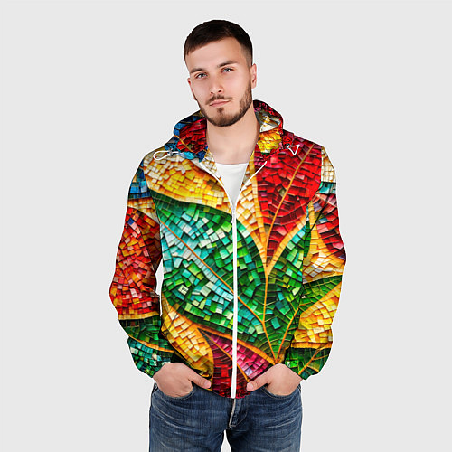 Мужская ветровка Яркая мозаика с разноцветным абстрактным узором и / 3D-Белый – фото 3