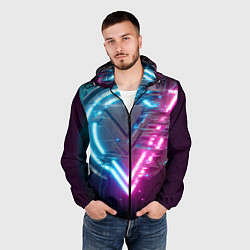 Ветровка с капюшоном мужская Neon geometric abstraction - ai art, цвет: 3D-черный — фото 2