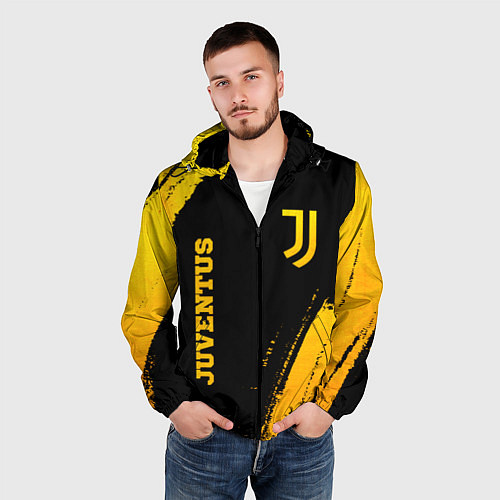 Мужская ветровка Juventus - gold gradient вертикально / 3D-Черный – фото 3