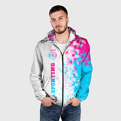 Ветровка с капюшоном мужская Sporting neon gradient style по-вертикали, цвет: 3D-черный — фото 2