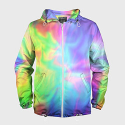 Ветровка с капюшоном мужская Яркий тай-дай абстракция, цвет: 3D-белый