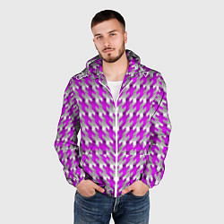 Ветровка с капюшоном мужская Розово-белый паттерн, цвет: 3D-белый — фото 2