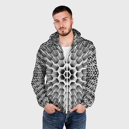 Мужская ветровка Бесконечный гексагональный каркас / 3D-Белый – фото 3