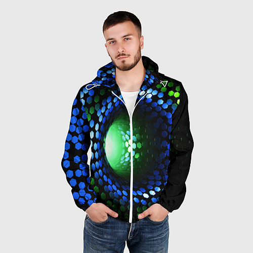 Мужская ветровка Червоточина - гексагональные чешуйки со свечением / 3D-Белый – фото 3