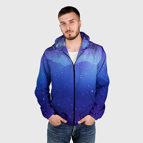 Мужская ветровка Синий космос и звезды / 3D-Черный – фото 3
