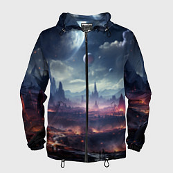 Ветровка с капюшоном мужская Фантастическая планета внутри космоса, цвет: 3D-черный
