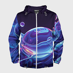 Ветровка с капюшоном мужская Космические мыльные пузыри, цвет: 3D-белый