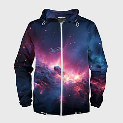 Ветровка с капюшоном мужская Взрыв в космосе, цвет: 3D-белый