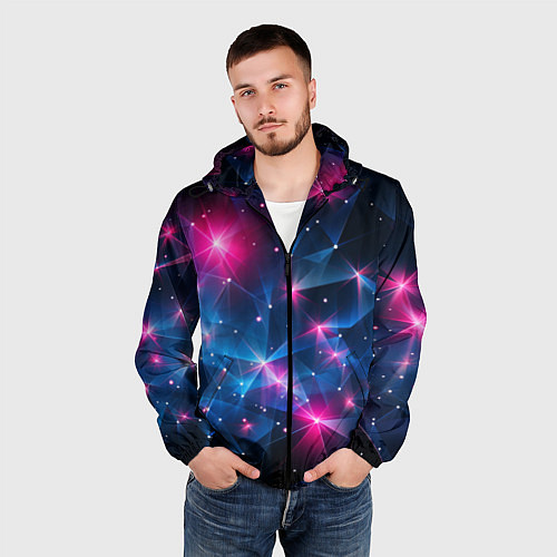 Мужская ветровка Яркие неоновые вспышки в космосе / 3D-Черный – фото 3