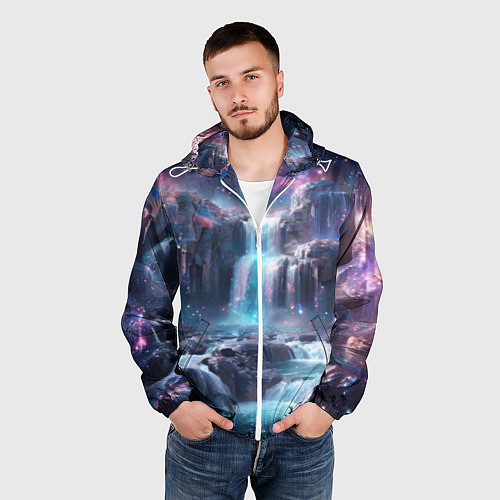 Мужская ветровка Волшебный ночной водопад / 3D-Белый – фото 3