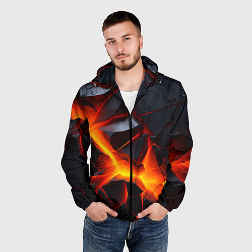 Мужская ветровка Камни в разломе красный свет / 3D-Черный – фото 3