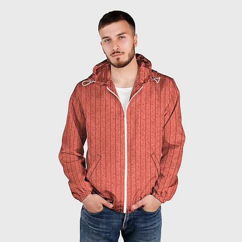 Мужская ветровка Тёмный коралловый полосатый / 3D-Белый – фото 3