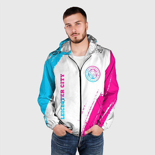 Мужская ветровка Leicester City neon gradient style вертикально / 3D-Черный – фото 3