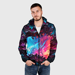 Ветровка с капюшоном мужская Абстрактные краски во взрыве, цвет: 3D-черный — фото 2
