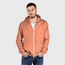 Ветровка с капюшоном мужская Насыщенный персиковый текстурированный, цвет: 3D-белый — фото 2