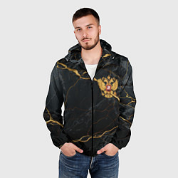 Ветровка с капюшоном мужская Золотой герб России на черно-золотой текстуре, цвет: 3D-черный — фото 2