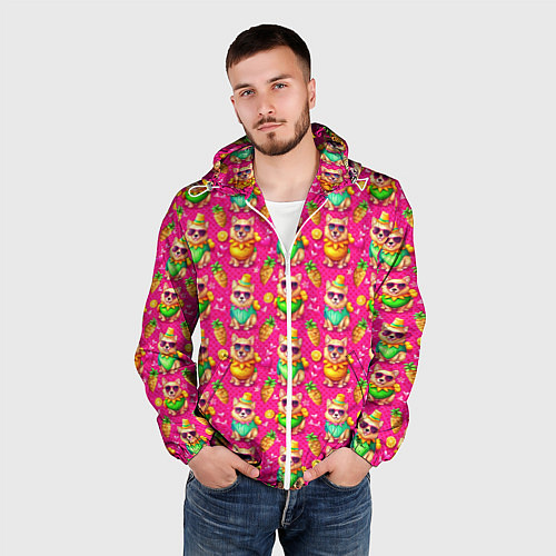 Мужская ветровка Щенята и летний вайб паттерн / 3D-Белый – фото 3