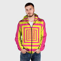 Ветровка с капюшоном мужская Желтые квадраты трансформация, цвет: 3D-черный — фото 2