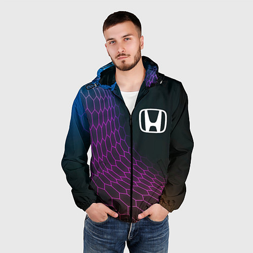 Мужская ветровка Honda neon hexagon / 3D-Черный – фото 3