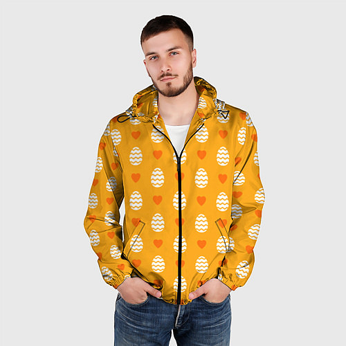 Мужская ветровка Оранжевый паттерн с яйцами и сердечками / 3D-Черный – фото 3