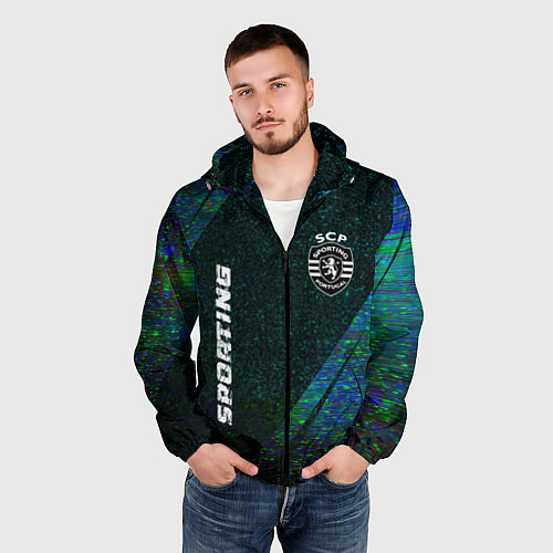 Мужская ветровка Sporting glitch blue / 3D-Черный – фото 3