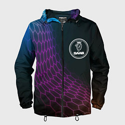 Ветровка с капюшоном мужская Saab neon hexagon, цвет: 3D-черный