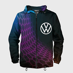 Ветровка с капюшоном мужская Volkswagen neon hexagon, цвет: 3D-черный