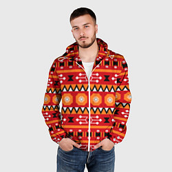 Ветровка с капюшоном мужская Этническая геометрия в ярких цветах, цвет: 3D-белый — фото 2