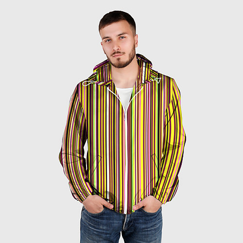 Мужская ветровка Жёлто-розовый сочетание полосатое / 3D-Белый – фото 3