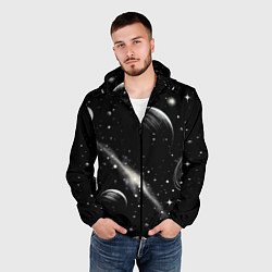 Ветровка с капюшоном мужская Бескрайний космос - нейросеть, цвет: 3D-черный — фото 2
