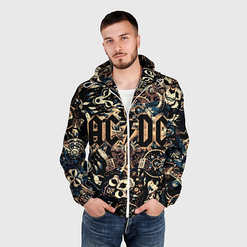 Мужская ветровка AC DC на фоне викингов рун воронов и черепов / 3D-Белый – фото 3