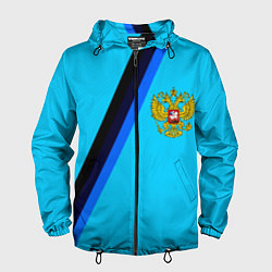 Ветровка с капюшоном мужская Россия спортивная геометрия, цвет: 3D-черный