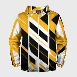 Ветровка с капюшоном мужская Black and yellow stripes on a white background, цвет: 3D-белый