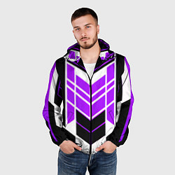 Ветровка с капюшоном мужская Purple and black stripes on a white background, цвет: 3D-черный — фото 2