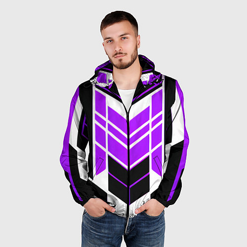 Мужская ветровка Purple and black stripes on a white background / 3D-Черный – фото 3