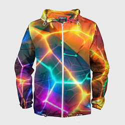 Ветровка с капюшоном мужская Яркий градиент в разломленных плитах с желтым свет, цвет: 3D-белый