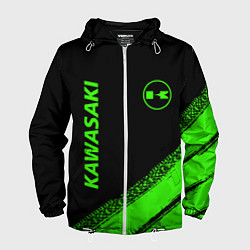 Ветровка с капюшоном мужская Kawasaki - logo, цвет: 3D-белый