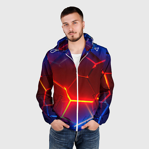 Мужская ветровка Светящиеся лавой неоновые плиты в разломе / 3D-Белый – фото 3