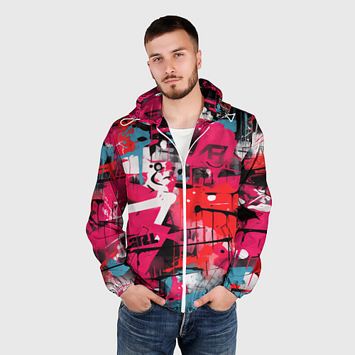 Мужская ветровка Красное граффити / 3D-Белый – фото 3
