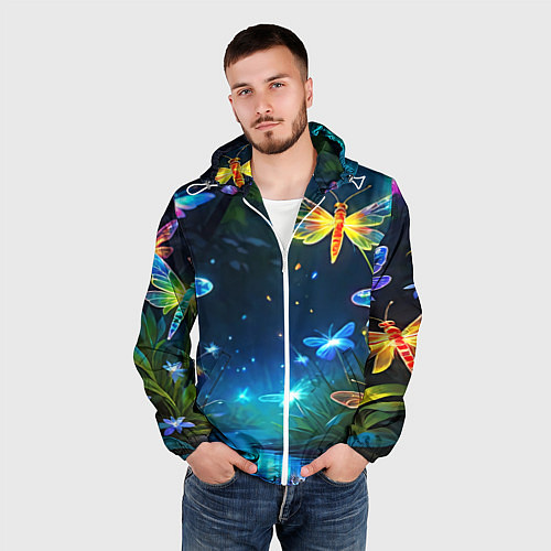 Мужская ветровка Сказочный лес - бабочки / 3D-Белый – фото 3