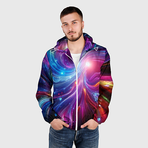 Мужская ветровка Неоновая абстракция - нейросеть / 3D-Белый – фото 3
