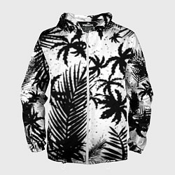 Ветровка с капюшоном мужская Чёрно белые пальмы, цвет: 3D-белый