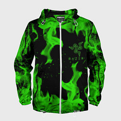 Ветровка с капюшоном мужская Razer зелёный огонь, цвет: 3D-белый