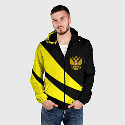 Ветровка с капюшоном мужская Россия текстура жёлтый, цвет: 3D-черный — фото 2